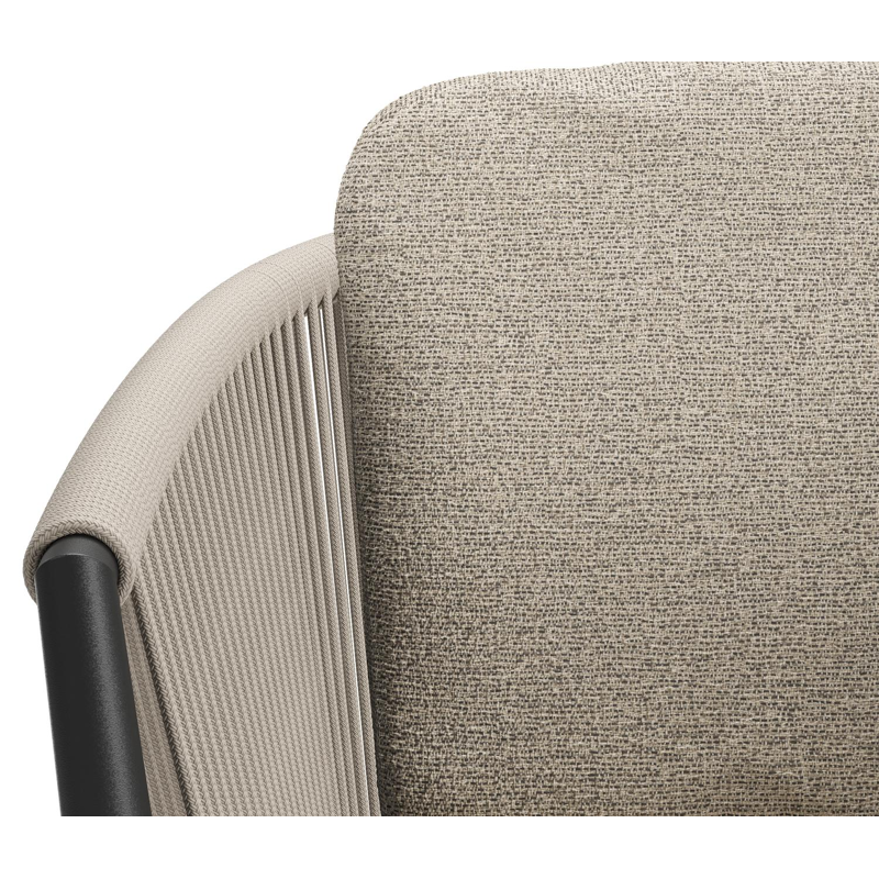 Orso tuinstoel in zwart aluminium en beige verticaal geweven ronde rope met luxe zitkussen in All Weather Cosytica Catania Beige
