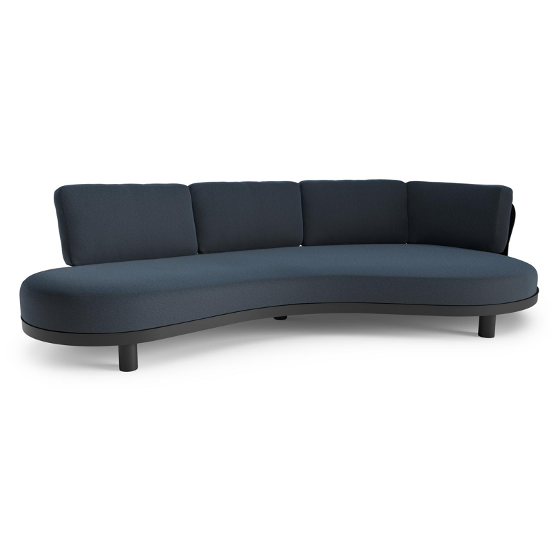 Donato loungebank in zwart aluminium met heritage indigo All Weather Sunbrella® luxe kussen