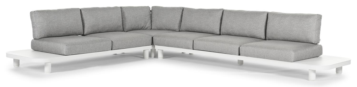 Donato loungehoek in wit aluminium met lopi snow all weather sunbrella® luxe kussens