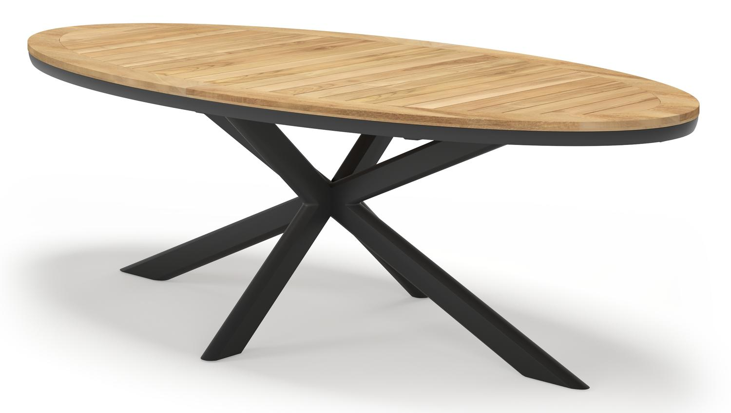 Pamplona tuintafel ovaal in zwart aluminium en teak natural finish - L 240 x B 115 x H 72 cm