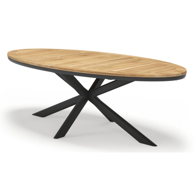 Pamplona ovale tuinset in zwart aluminium en teak natural finish met 6 Matera tuinstoelen