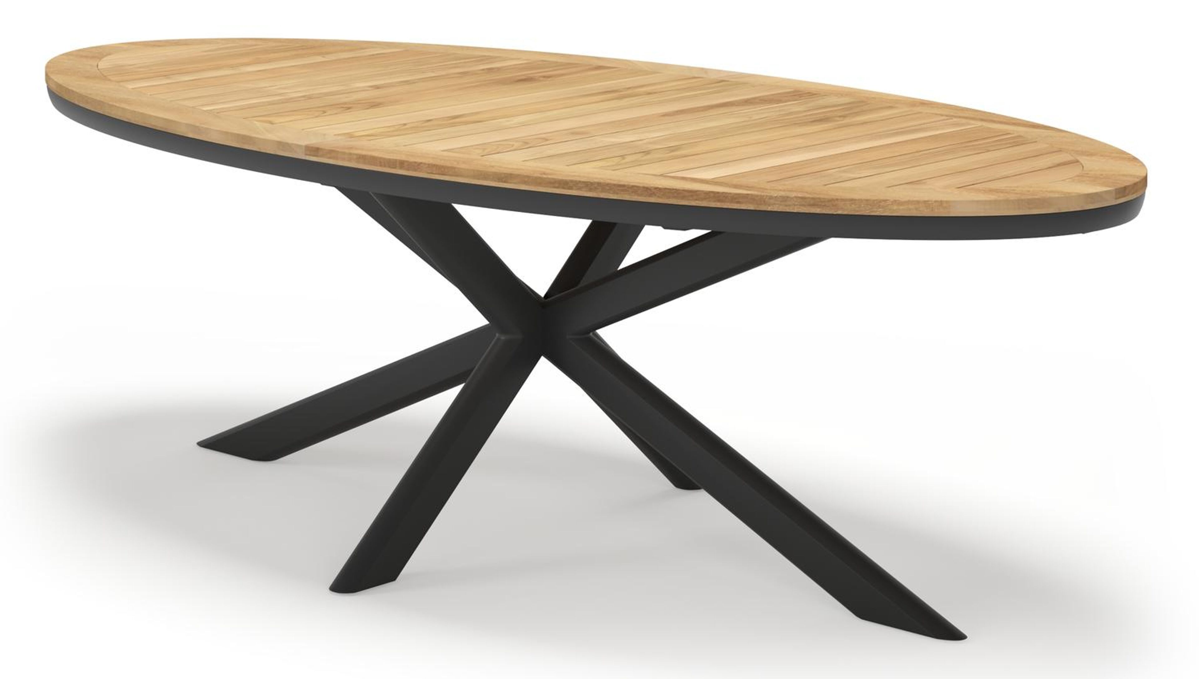 Pamplona tuintafel ovaal in zwart aluminium en teak natural finish - L 240 x B 115 x H 72 cm