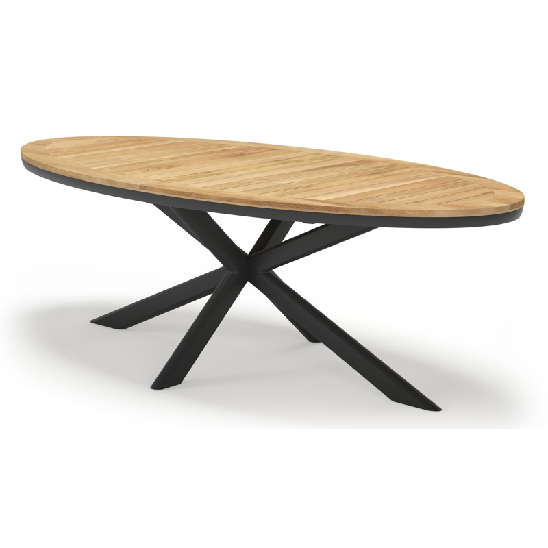 Pamplona ovale tuinset in zwart aluminium en teak natural finish met 6 Matera tuinstoelen