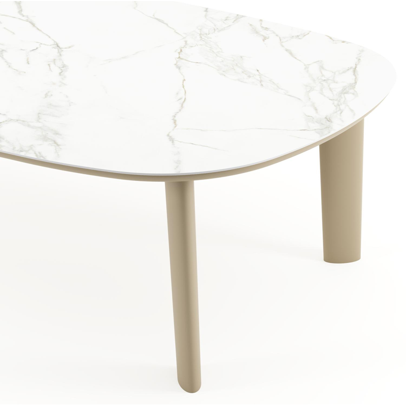 Table de jardin Amico bombo xl en aluminium beige et céramique pleine Calacatta - Lg. 270 x Lrg. 148 x Haut. 74 cm