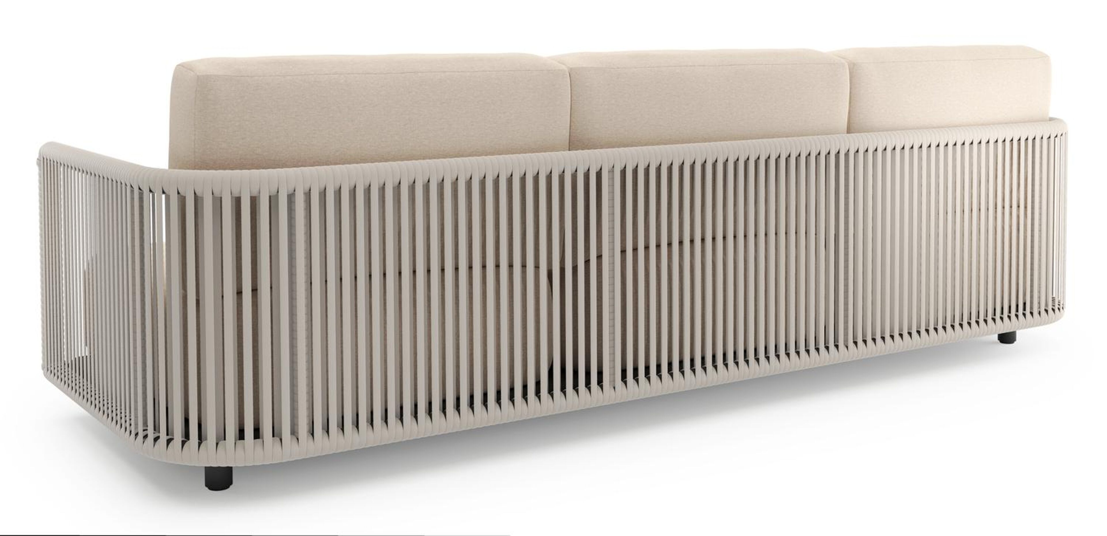 Organo loungeset in zwart aluminium en beige verticaal geweven luxe vlakke rope met heritage papyrus all weather sunbrella® luxe kussens