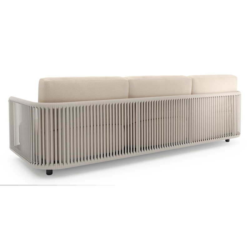 Organo loungeset in zwart aluminium en beige verticaal geweven luxe vlakke rope met heritage papyrus all weather sunbrella® luxe kussens