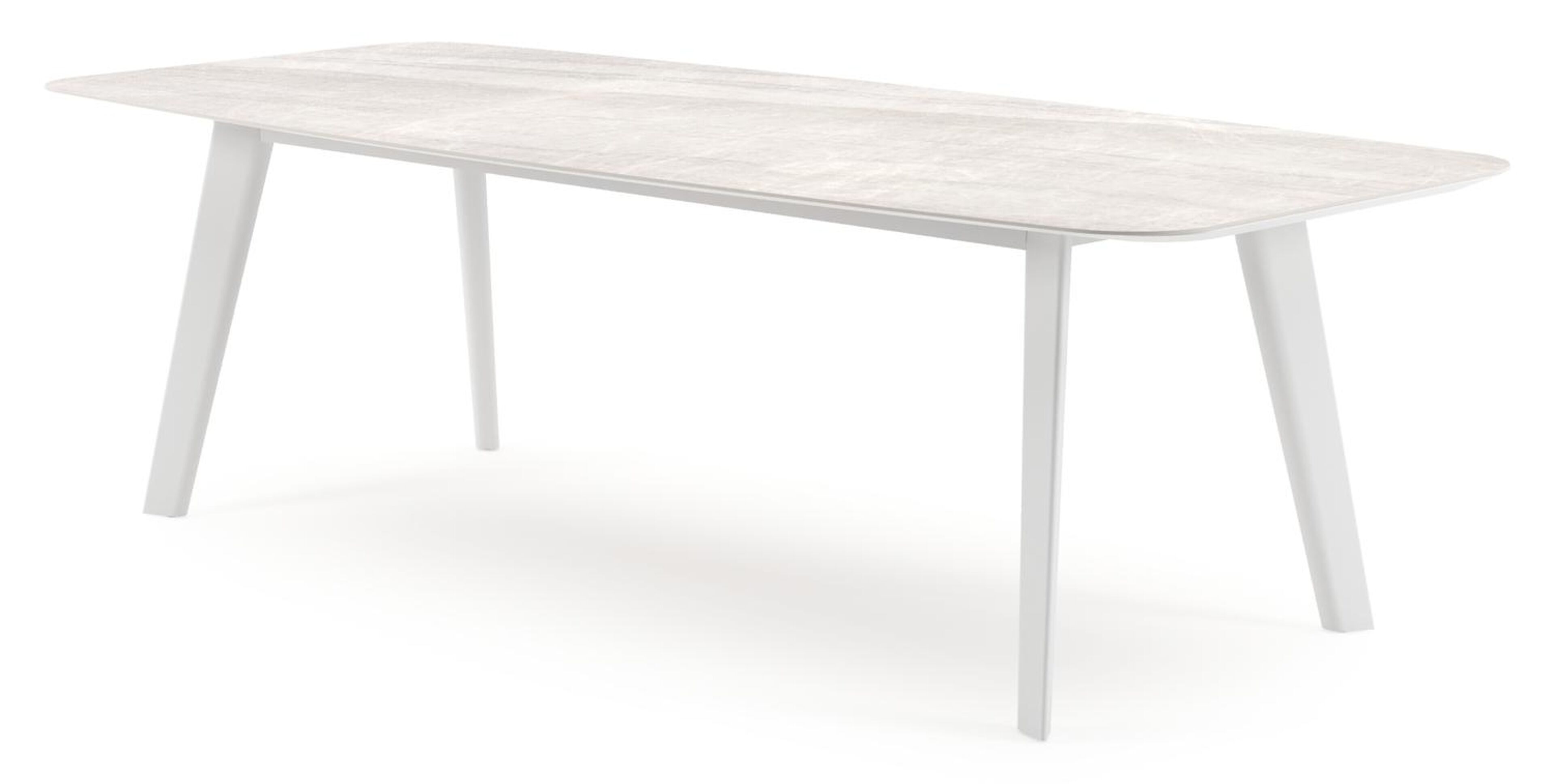 Table de jardin Lacrima forme de bateau en aluminium blanc et céramique pleine Taj Mahal - Lg. 255 x Lrg. 115 x Haut. 73 cm
