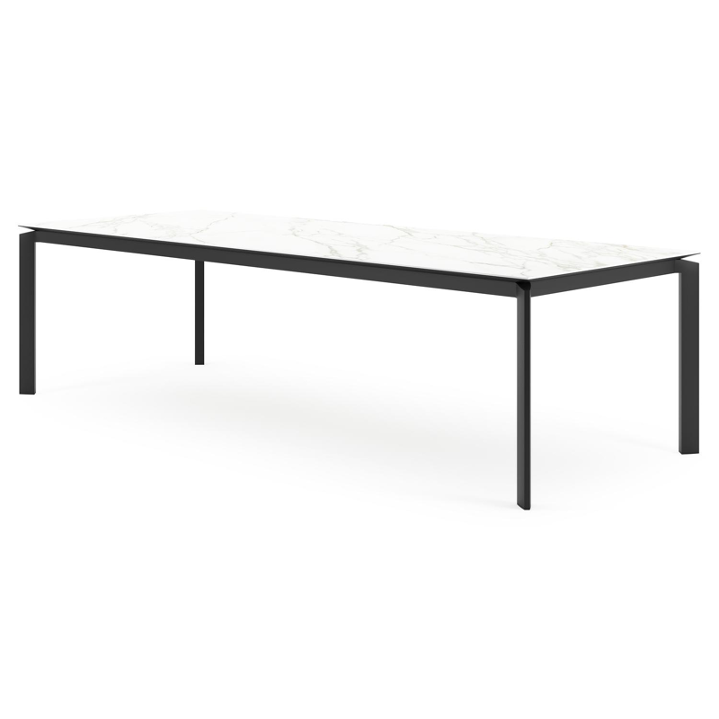 Table de jardin Cirello rectangulaire en aluminium noir et céramique pleine Calacatta - Lg. 280 x Lrg. 110 x Haut. 75 cm