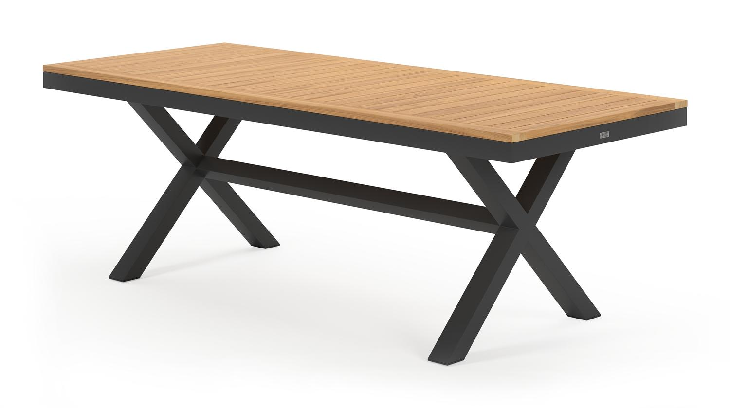 Reza tuintafel rechthoekig in zwart aluminium en teak - L 220 x B 92 x H 73,5 cm