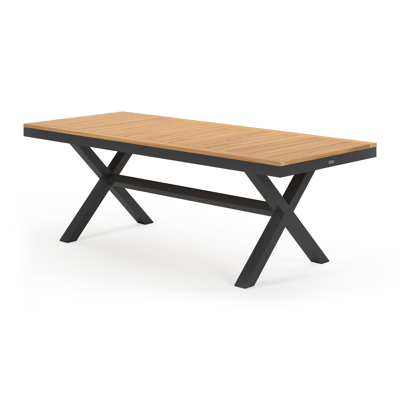 Reza rechthoekige tuinset in zwart aluminium en teak natural finish met 6 Madura tuinstoelen