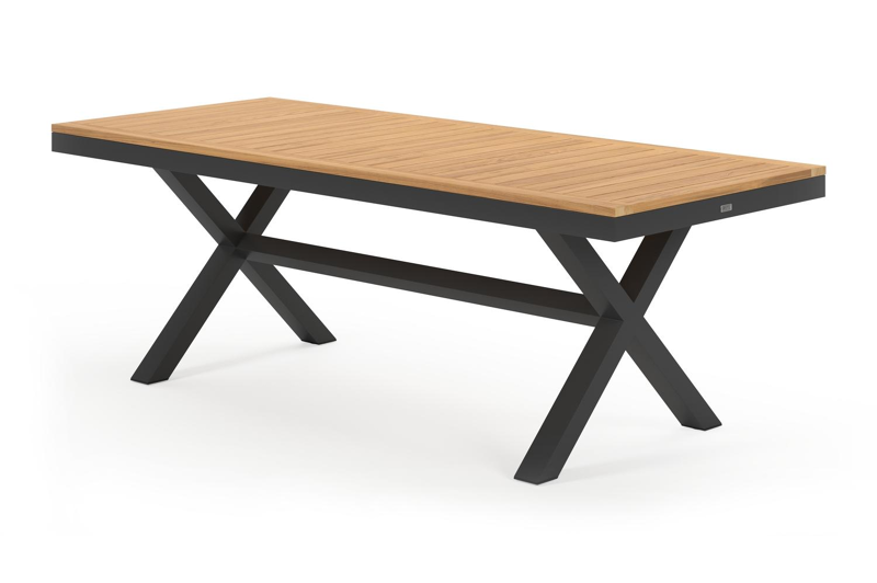 Reza rechthoekige tuinset in zwart aluminium en teak natural finish met 6 Madura tuinstoelen