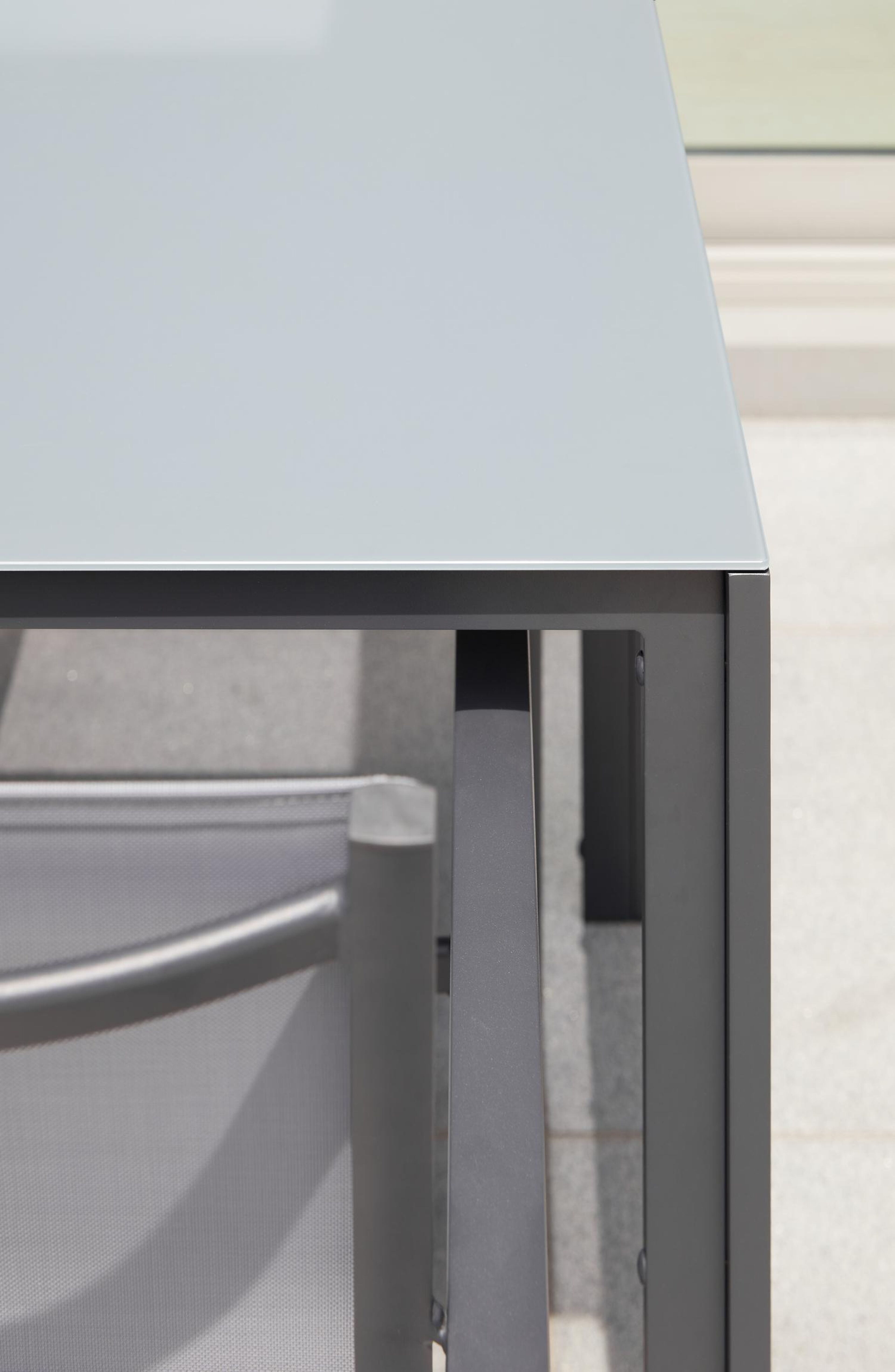 Caldela tuintafel in zwart aluminium en glas grijs - L 140 x B 80 x H 75 cm