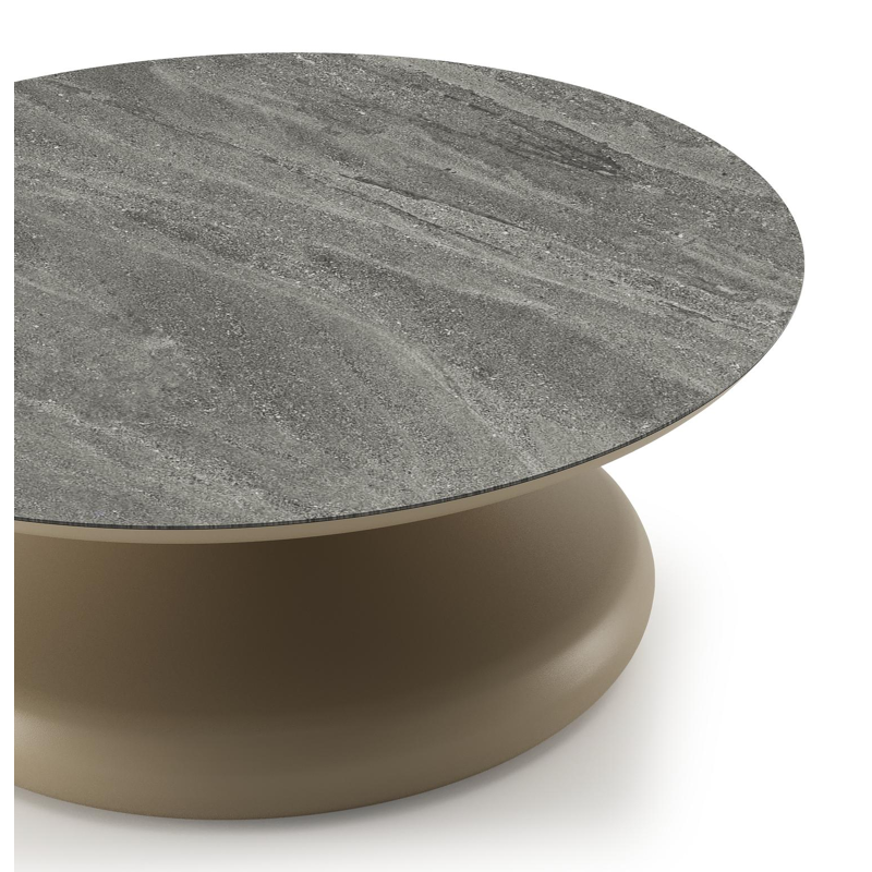 Bomero loungetafel rond in beige aluminium en volkeramiek Aspen Grey - Dia. 84 x H 32.2 cm