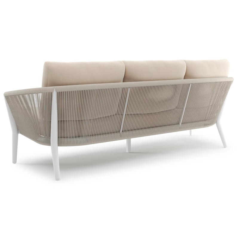 Orso loungebank 3-zit in wit aluminium en beige verticaal geweven ronde rope met natte linen chalk all weather sunbrella® luxe kussen