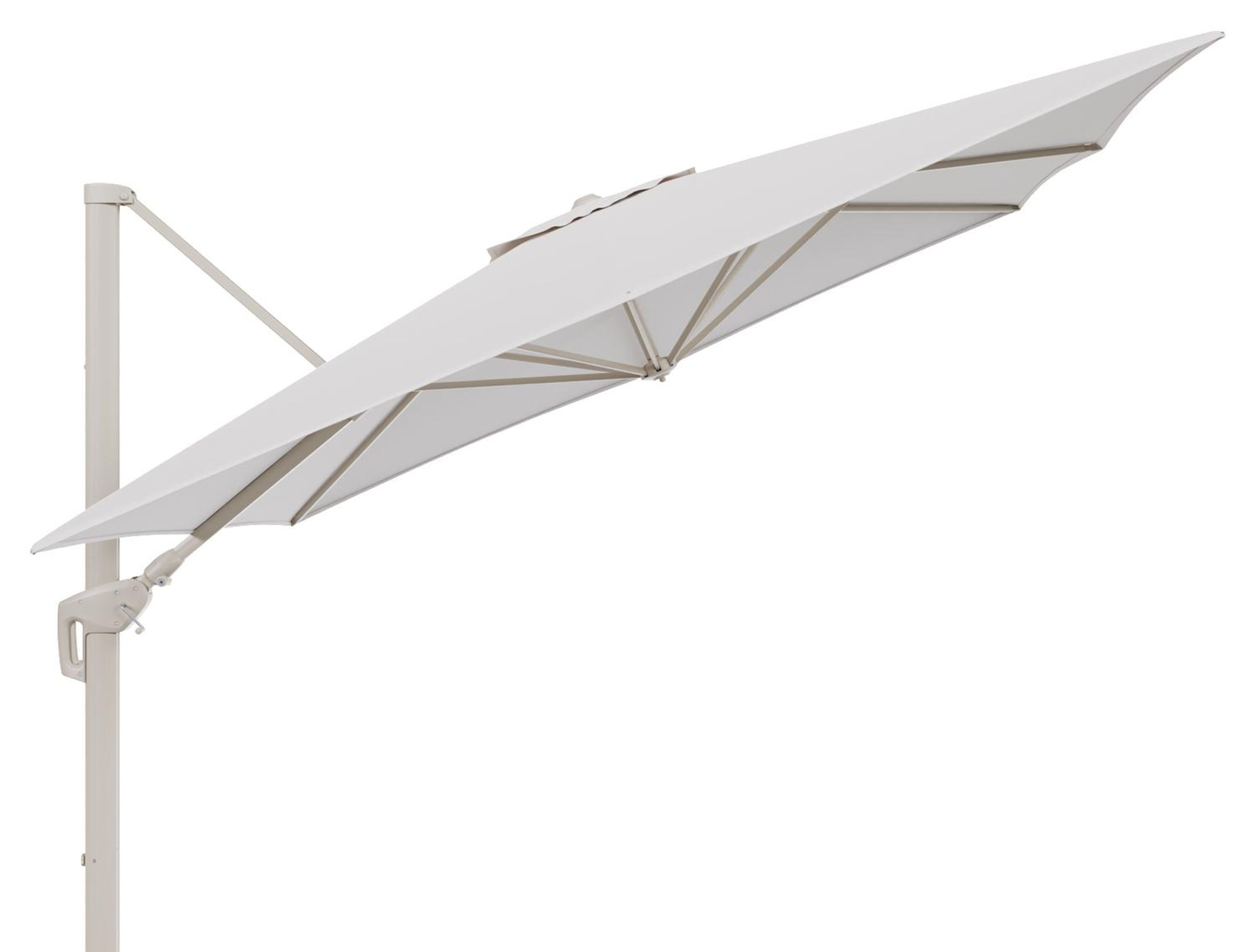 Minore zweefparasol met tiltfunctie in beige aluminium en Ego Eggshell All Weather Solica parasoldoek - L1 350 x L2 350 cm (zonder voet)