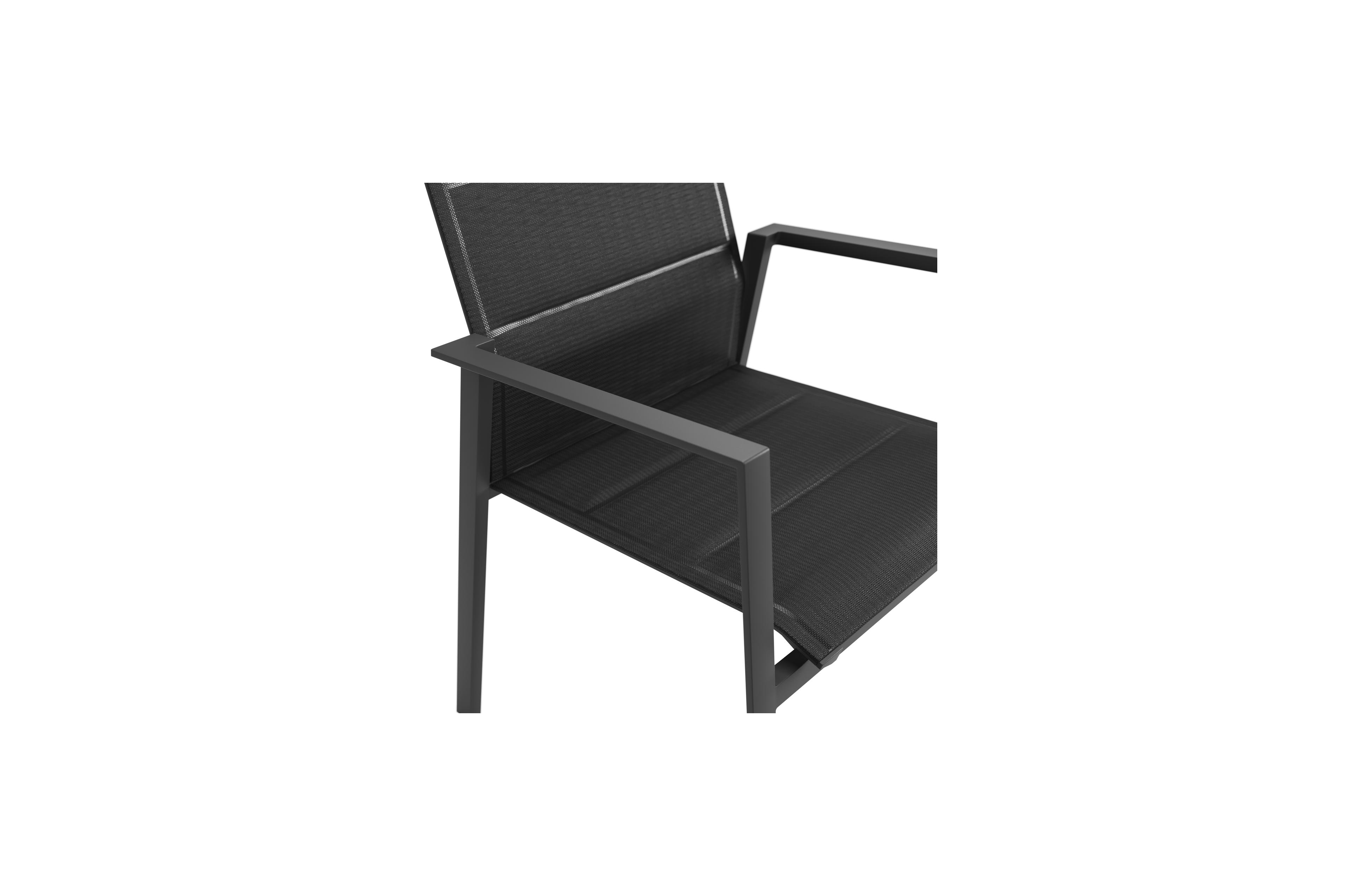 Cirello stapelbare tuinstoel in zwart aluminium en zwart comfort textilene