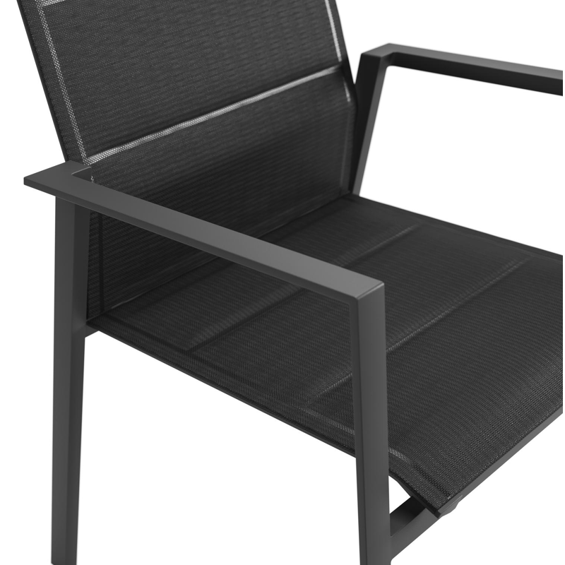 Cirello stapelbare tuinstoel in zwart aluminium en zwart comfort textilene
