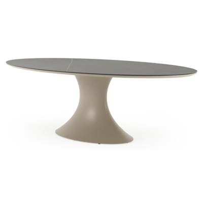 Fano tuintafel ovaal in beige aluminium en volkeramiek Calatorao - L 240 x B 135 x H 75 cm