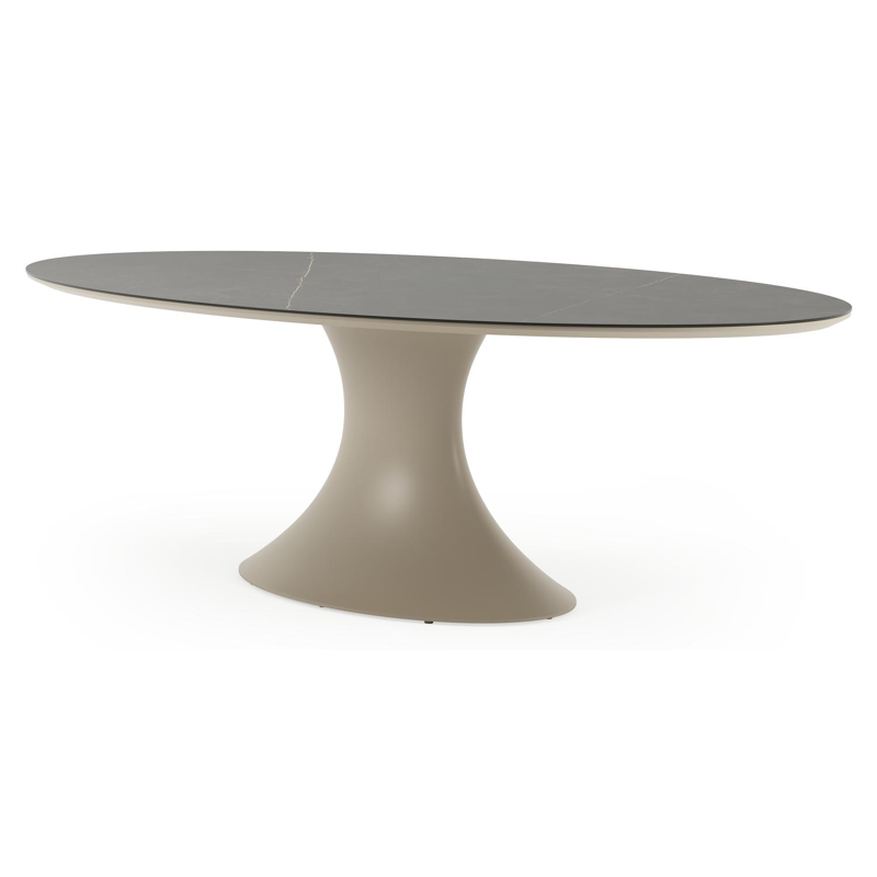 Fano tuintafel ovaal in beige aluminium en volkeramiek Calatorao - L 240 x B 135 x H 75 cm