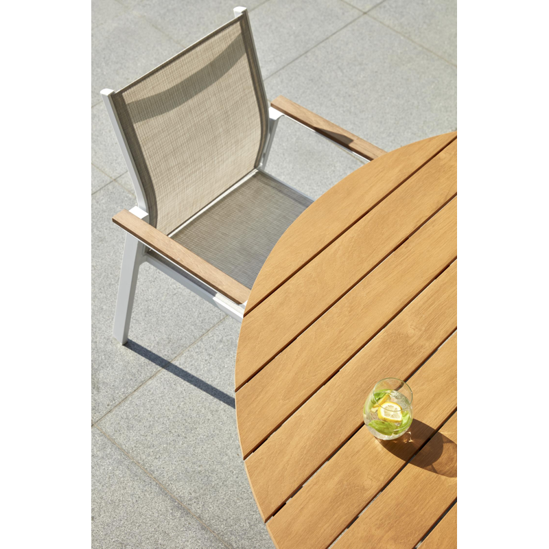 Tora tuintafel in wit aluminium en polywood - Dia. 140 x H 69 cm