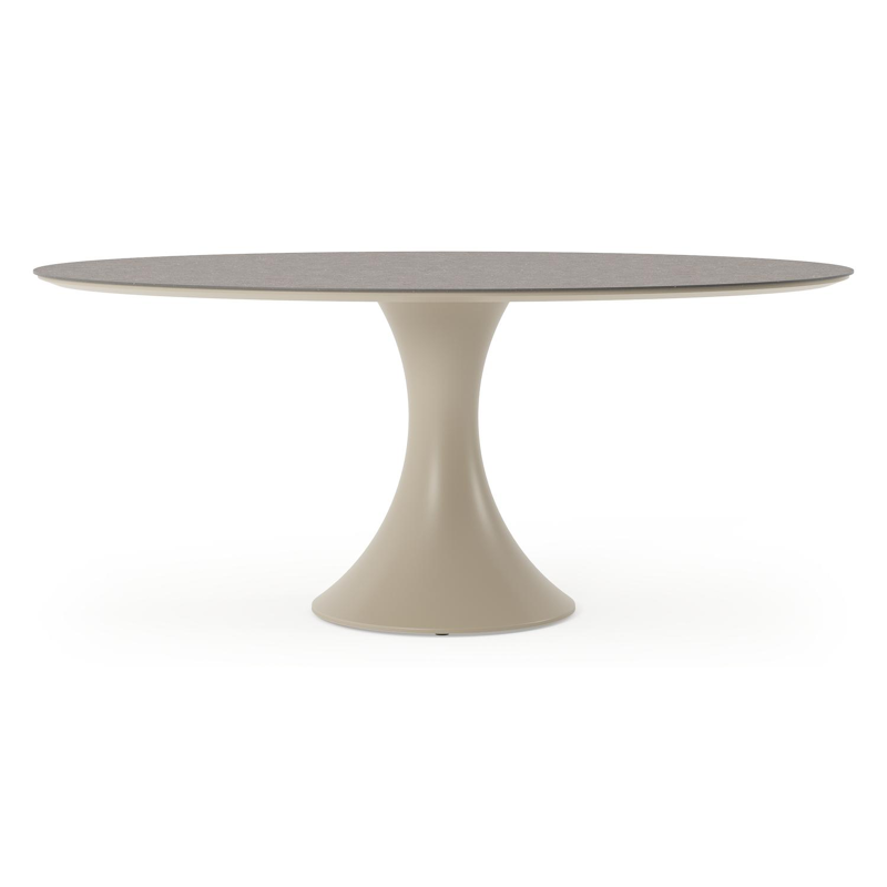 Table de jardin Fano ovale en aluminium beige et céramique pleine Wulong - Lg. 180 x Lrg. 110 x Haut. 75 cm