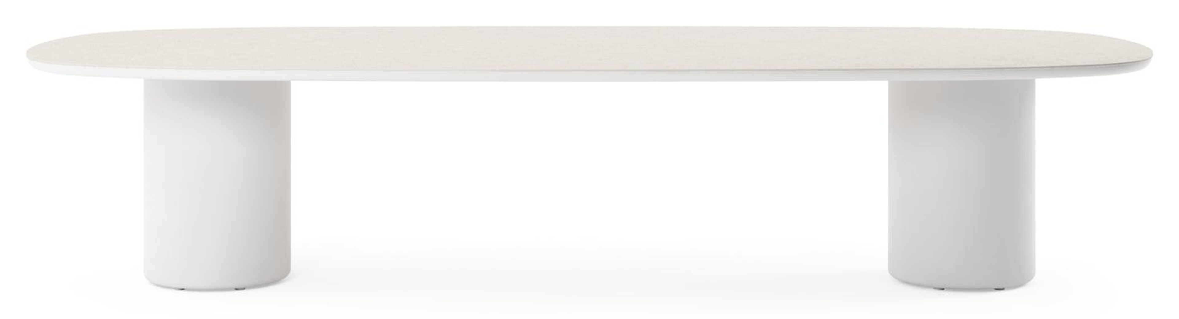 Amico low dining tuintafel bombo in wit aluminium en volkeramiek Shilin - L 320 x B 130 x H 61 cm