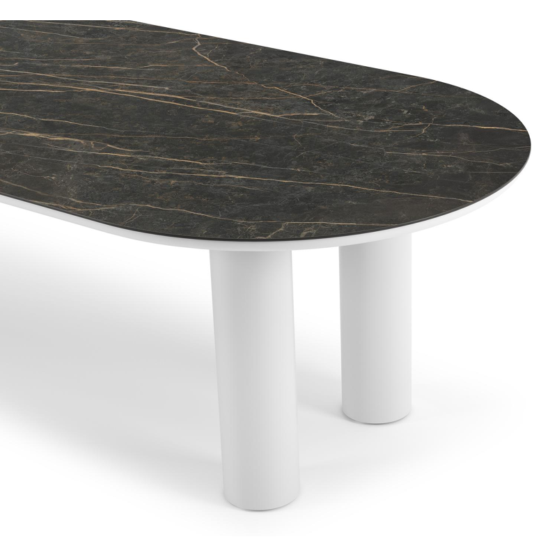 Como tuintafel ovaal in wit aluminium en volkeramiek Black Obsession - L 300 x B 110 x H 74 cm