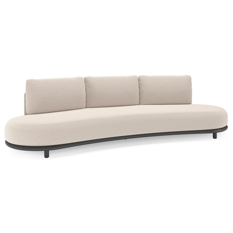 Canapé de jardin Lomano en aluminium noir et corde luxe plate tissée verticalement beige et coussins en all weather sunbrella® luxe Slow Farafra