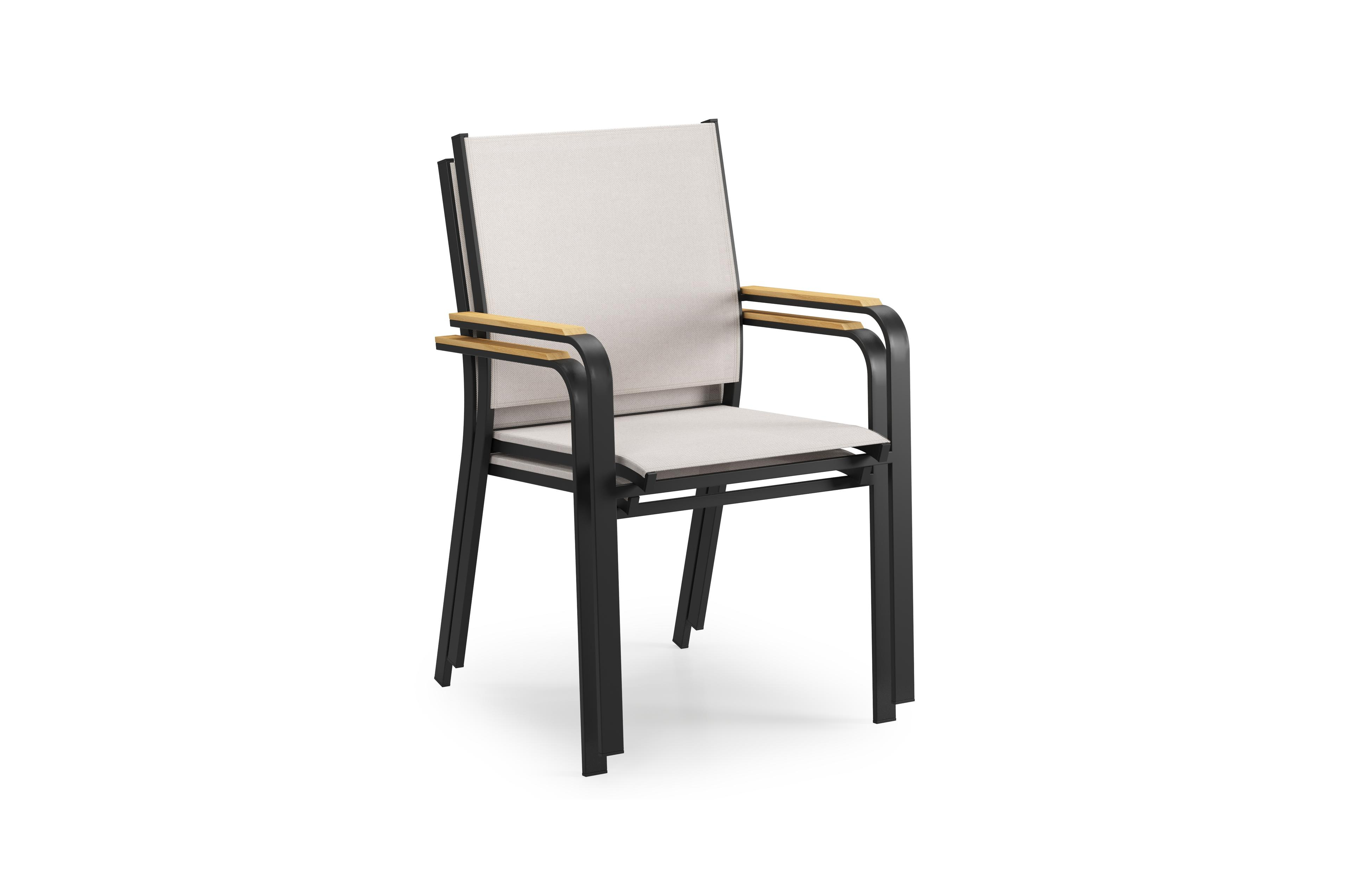 Calobra rechthoekige uitschuifbare tuinset in zwart aluminium en teak naturel met 10 Amalfi tuinstoelen