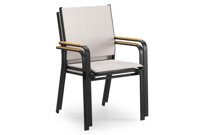 Amalfi rechthoekige uitschuifbare tuinset in zwart aluminium en teak naturel met 8 Amalfi tuinstoelen