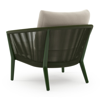 Orso loungestoel in groen aluminium en groen verticaal geweven ronde rope met Lopi Marble all weather sunbrella® luxe kussen