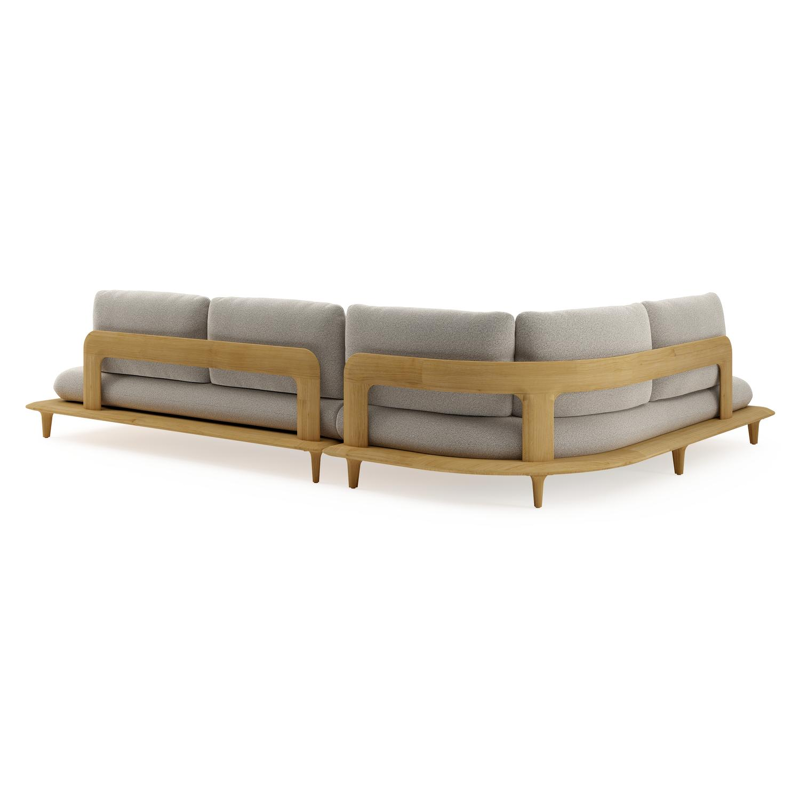 Salon de jardin d'angle Bomero en teck et coussins en all weather solica firenze sand