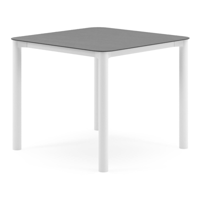 Table de jardin Orso rectangulaire arrondi en aluminium blanc et céramique pleine Basalt Black - Lg. 90 x Lrg. 90 x Haut. 74.5 cm