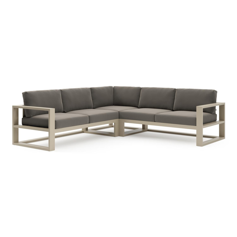 Salon de jardin d'angle Verato en aluminium beige et coussins en all weather sunbrella® luxe natte carbon beige