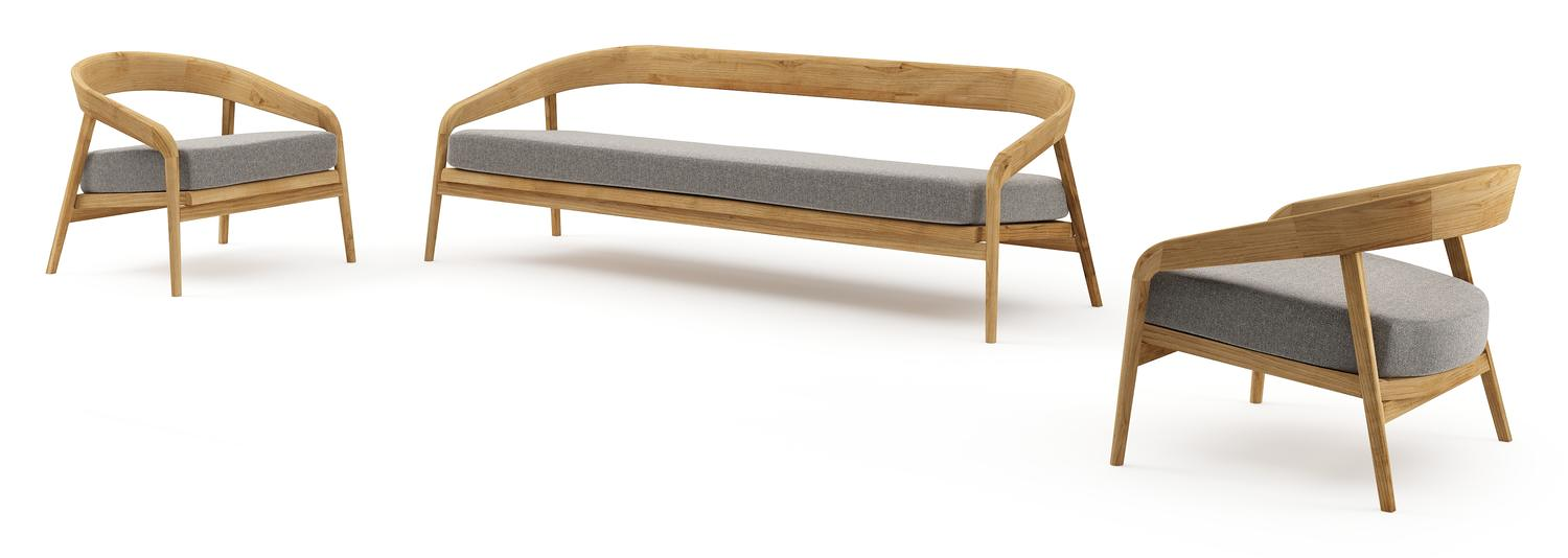 Lacrima loungeset in teak met chartres drizzle all weather Sunbrella® luxe kussen