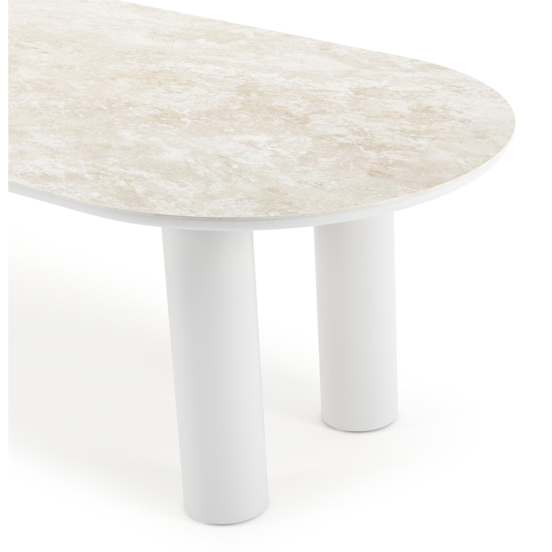 Organo tuintafel ovaal in wit aluminium en volkeramiek Rapolano L 260 x B 100 cm