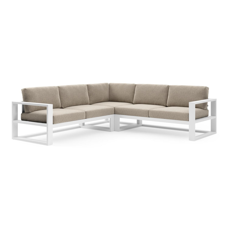 Verato loungehoek in wit aluminium met chartres pewter all weather sunbrella® luxe kussen