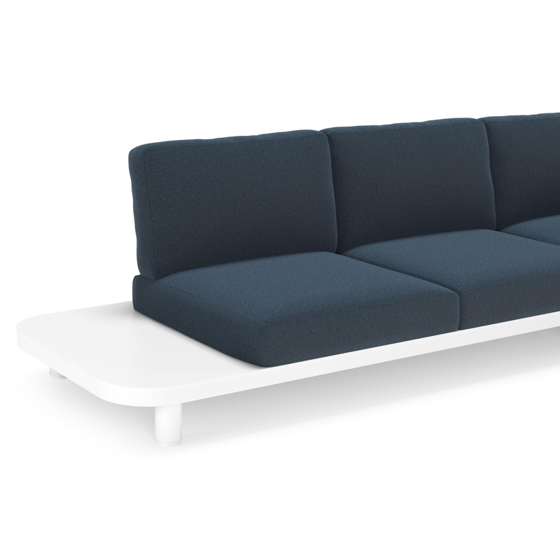 Salon de jardin d'angle Donato en aluminium blanc et coussins en All Weather Sunbrella® luxe Heritage Indigo