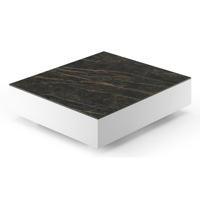 Como loungetafel rechthoekig in wit aluminium en volkeramiek Black Obsession - L 70 x B 80 x H 20 cm