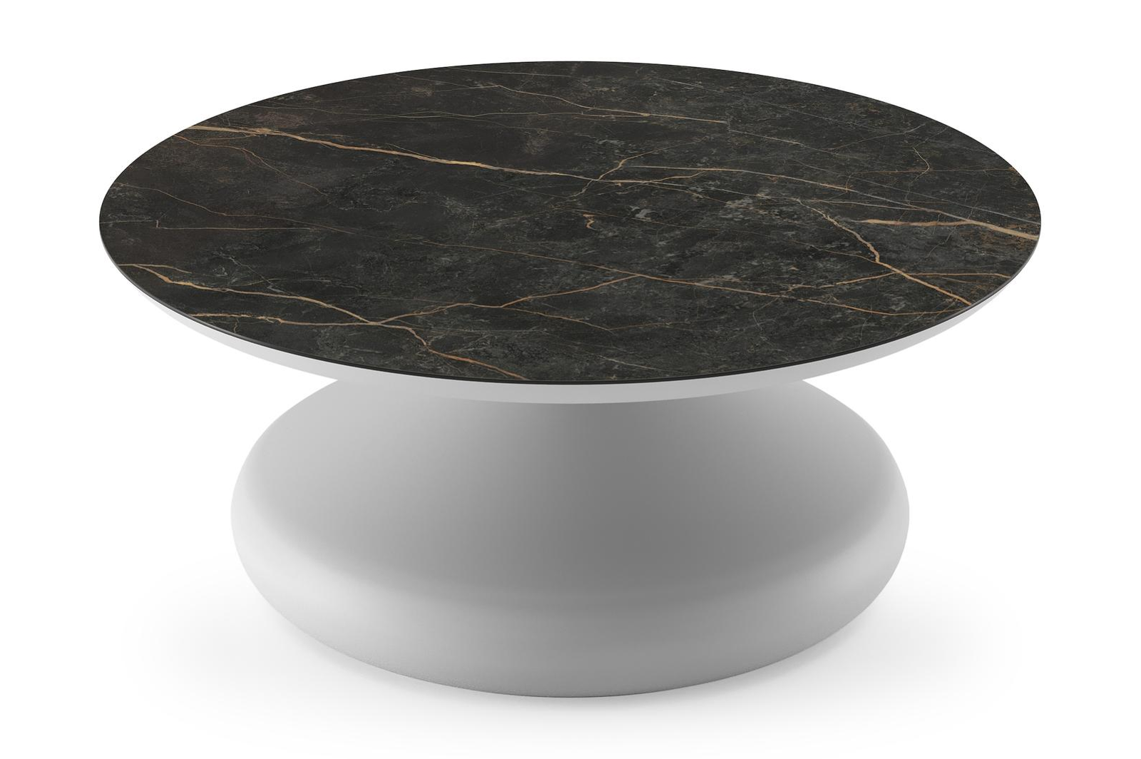 Bomero loungetafel rond in wit aluminium en volkeramiek Black Obsession - Dia. 84 x H 32.2 cm