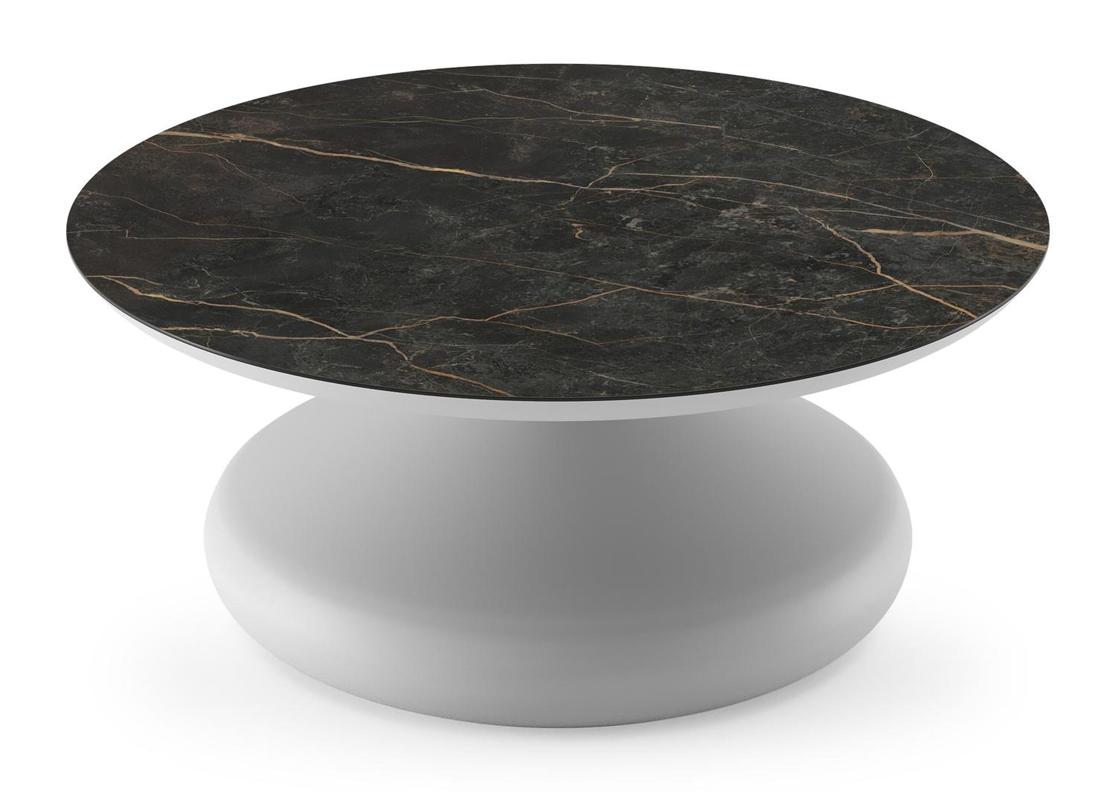 Bomero loungetafel rond in wit aluminium en volkeramiek Black Obsession - Dia. 84 x H 32.2 cm