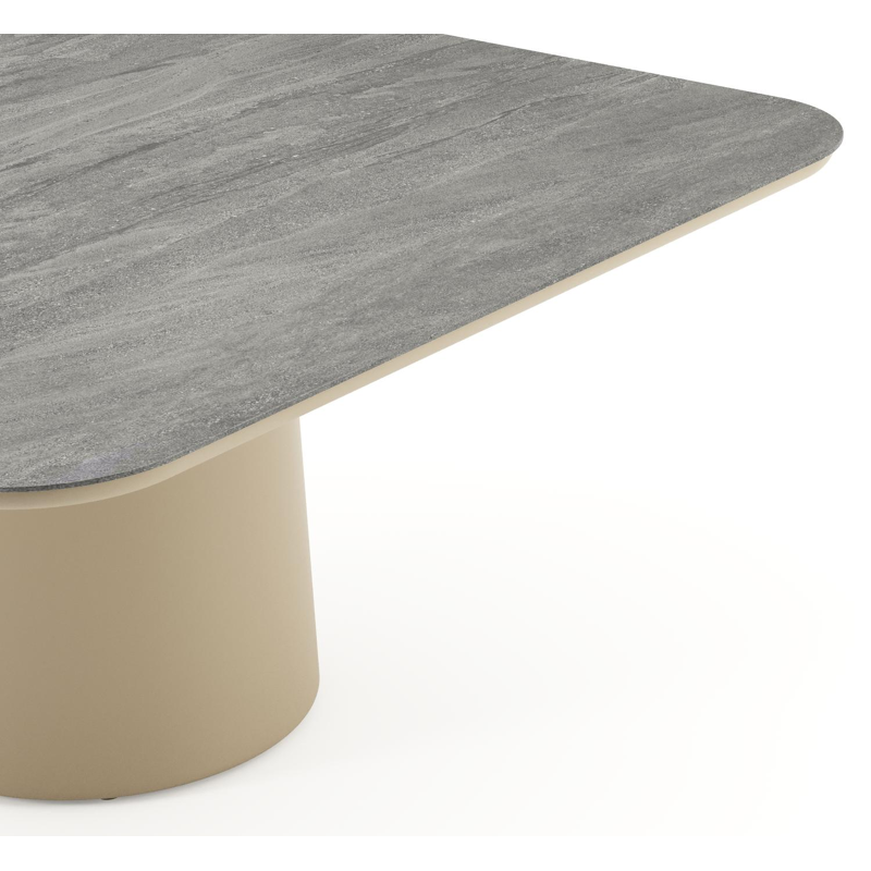 Amico tuintafel afgerond vierkant in beige aluminium en volkeramiek Aspen Grey - L 148 x B 148 x H 73.5 cm