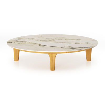 Bomero loungetafel in teak en volkeramiek Colorado Dunes - Dia. 85 cm