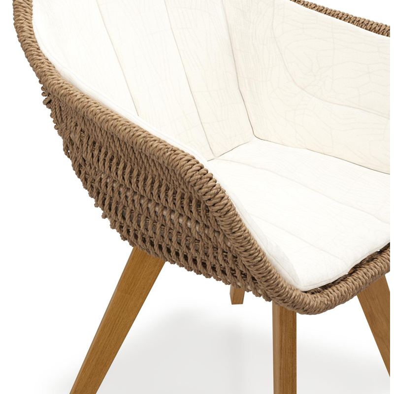Pagino tuinstoel in teak en bruin ronde wicker met zitkussen in All Weather Sunbrella® Luxe Natte White