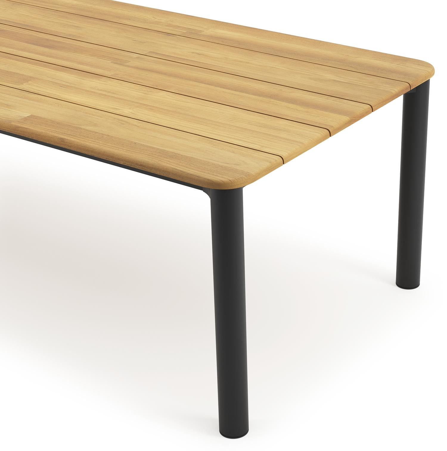 Orso tuintafel rechthoekig afgerond in zwart aluminium en teak - L 290 x B 110 x H 74.5 cm