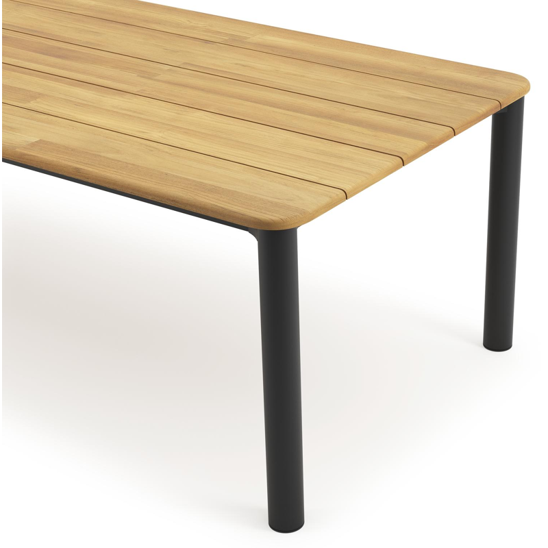 Orso tuintafel rechthoekig afgerond in zwart aluminium en teak - L 290 x B 110 x H 74.5 cm