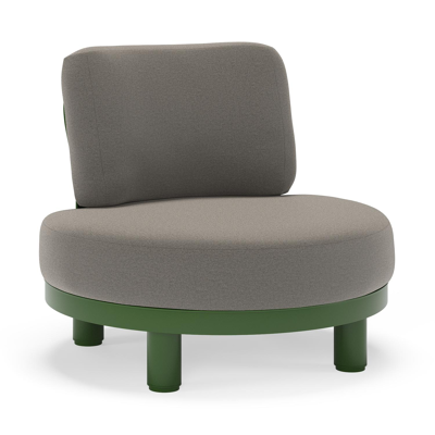 Donato loungestoel in groen aluminium met all weather sunbrella® luxe Natte Dark Taupe kussen