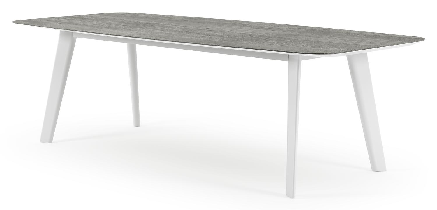 Lacrima tuintafel bootvorm in wit aluminium en volkeramiek Aspen Grey - L 255 x B 115 x H 73 cm