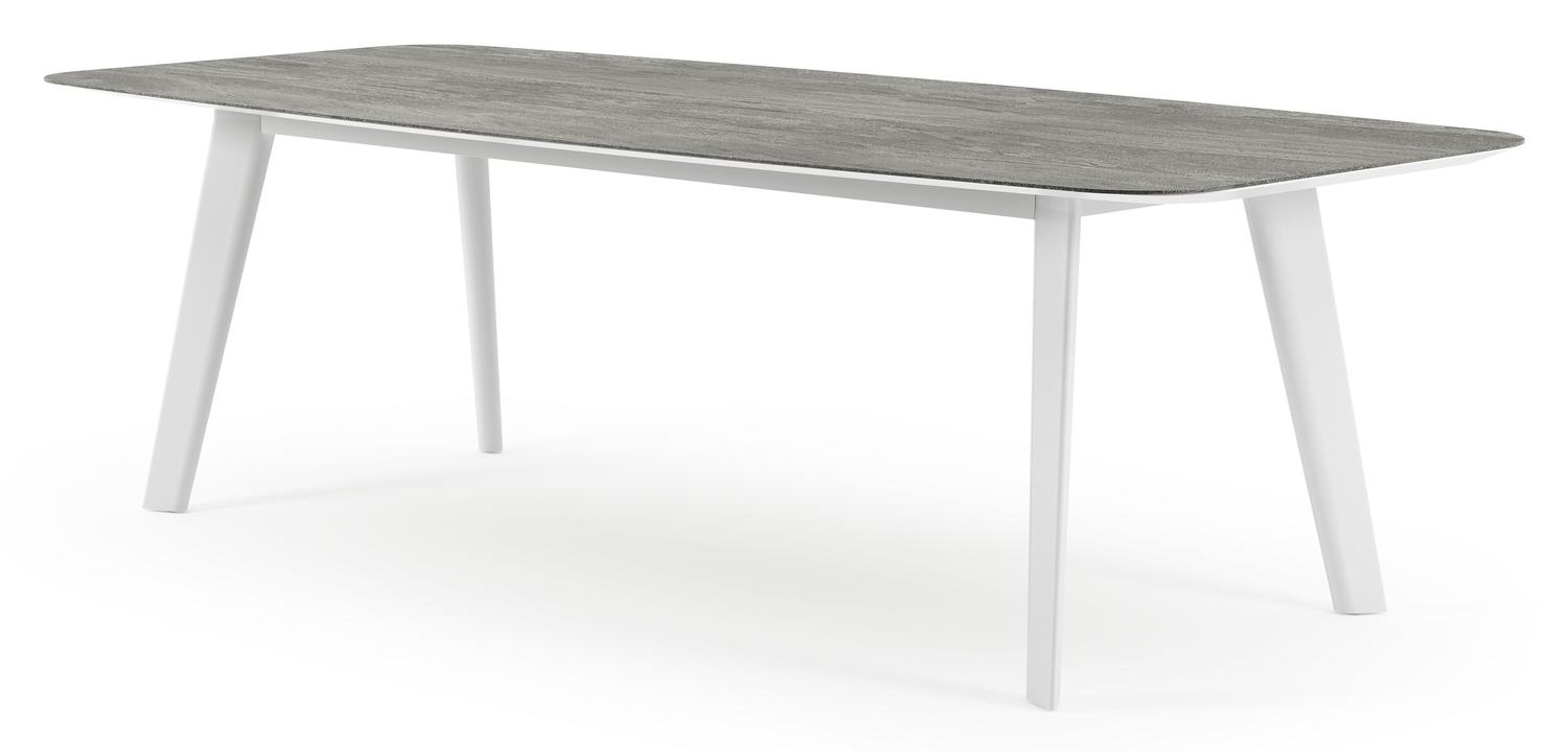 Table de jardin Lacrima forme de bateau en aluminium blanc et céramique pleine Aspen Grey - Lg. 255 x Lrg. 115 x Haut. 73 cm