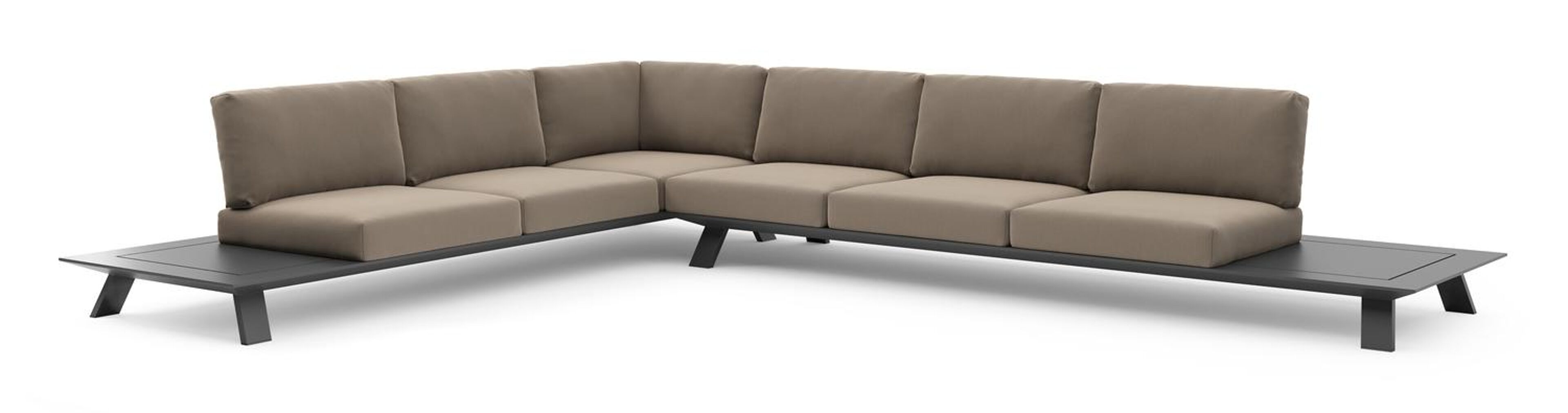 Cesano loungehoek in zwart aluminium met natte heather grey all weather Sunbrella® luxe kussen